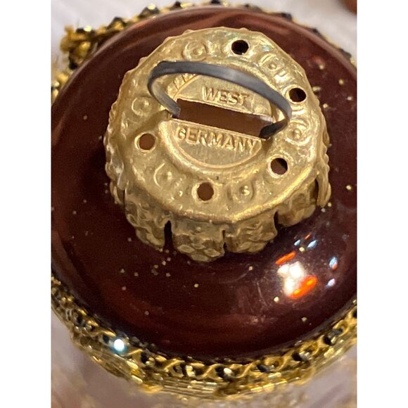 Glass Christmas Ornaments Bell Shape Set Of 4 Gold Accents Vintage Style Boxed - Picture 10 of 12